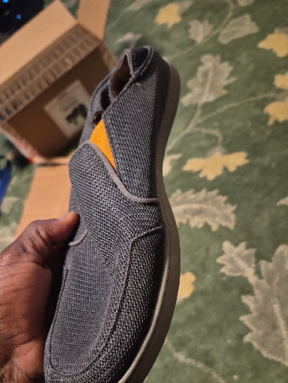 OluKai Men's Knit Slip-On Loafers in Charcoal with Orange Liner - Picture 8 of 10